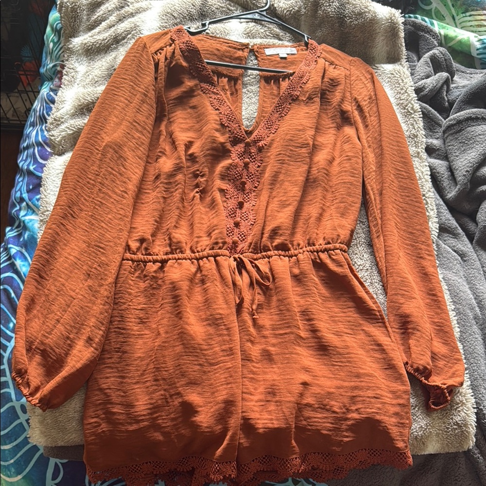 Purple Snow Brown Long Sleeve Tie Front Tunic